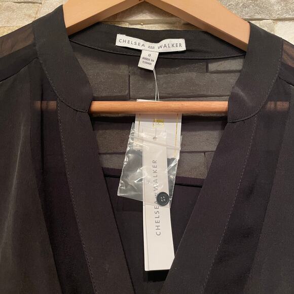 Chelsea & Walker 8 Silk Blouse | Black Sheer Panels, Grommet Sleeve, NWT $268 - Picture 5 of 11